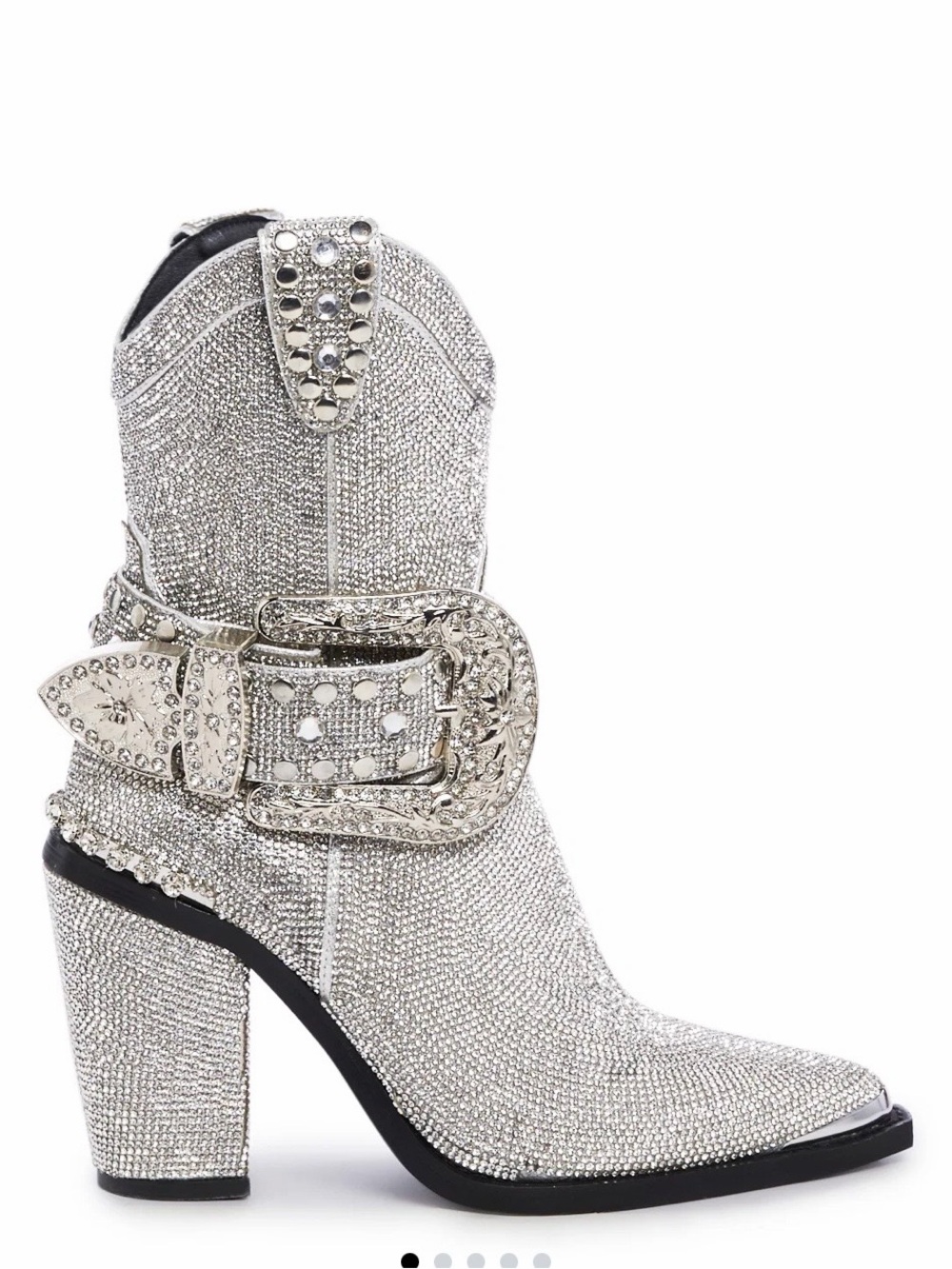 Dolls Kill Silver Crystal Western Buckle Ankle Bootie